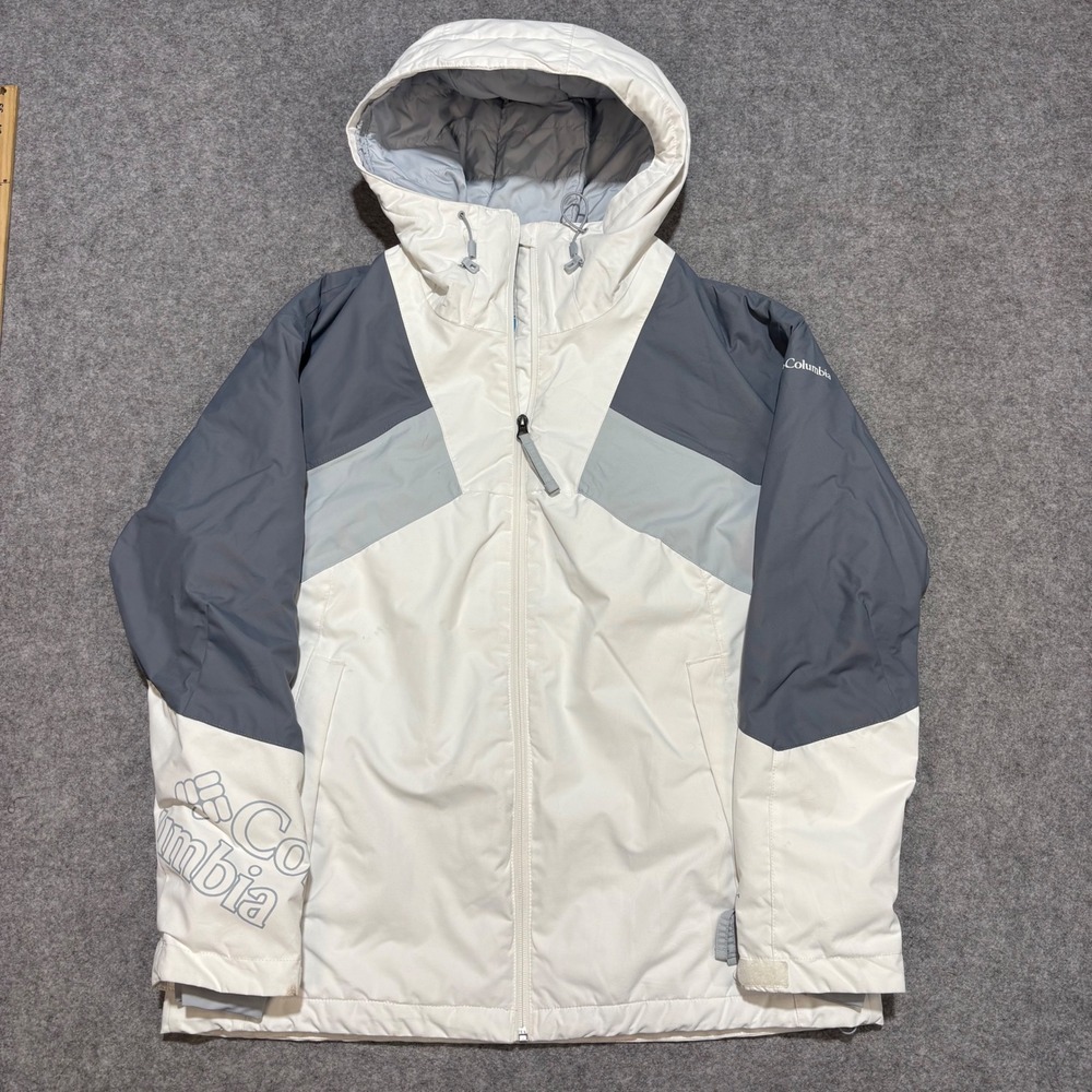 Columbia Sportswear Omni-Tech Hooded Ski Jacket White Grey Colorblock Large